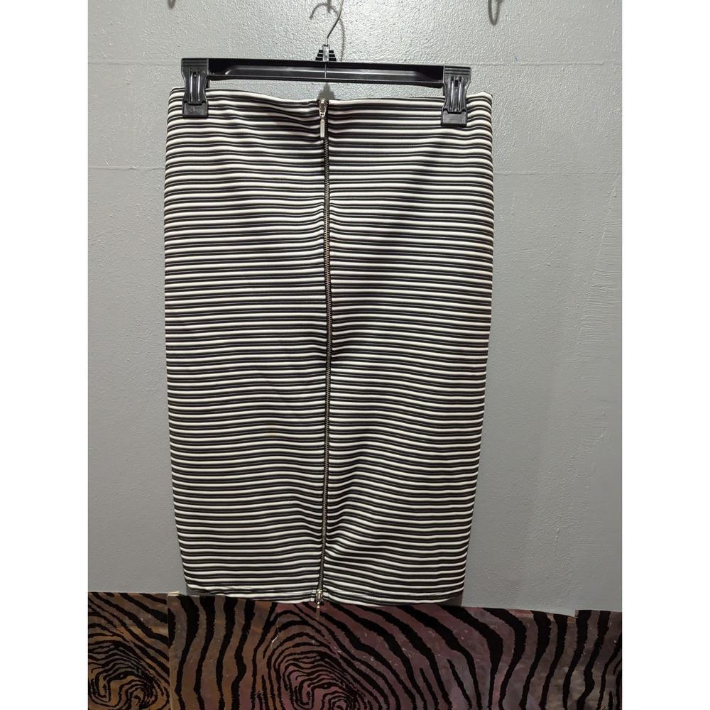 Attention S black white‎ stripe zipper front tight pencil skirt